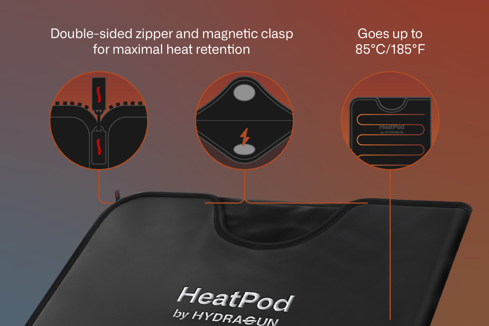 HeatPod 2 features a double-sided zipper and magnetic clasp for maximal heat retention. It also goes up to 85°C/185°F